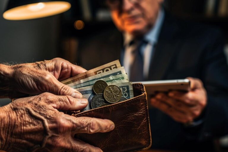 Starsi ludzie trzymają stare monety w portfelach, a doradcy finansowi odkrywają sekret